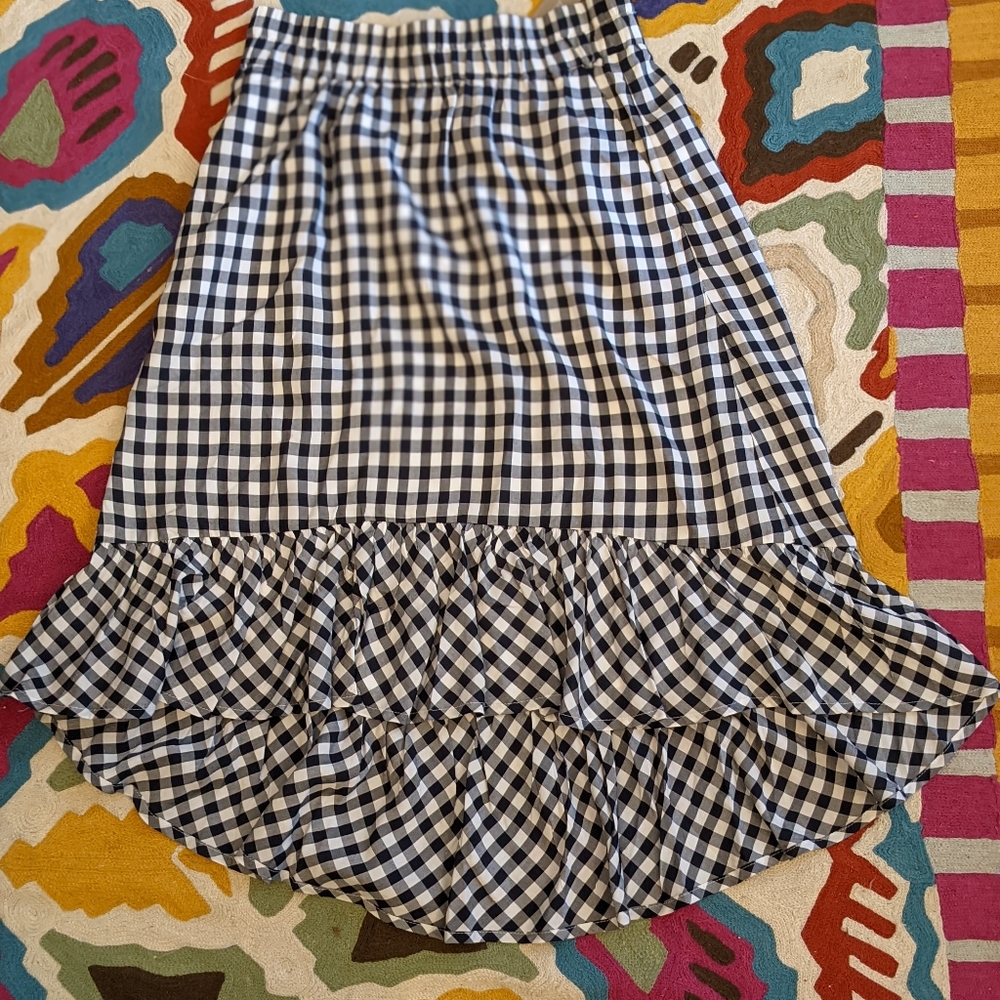 J. Crew Black and White Gingham Midi High Low Skirt Size X Small